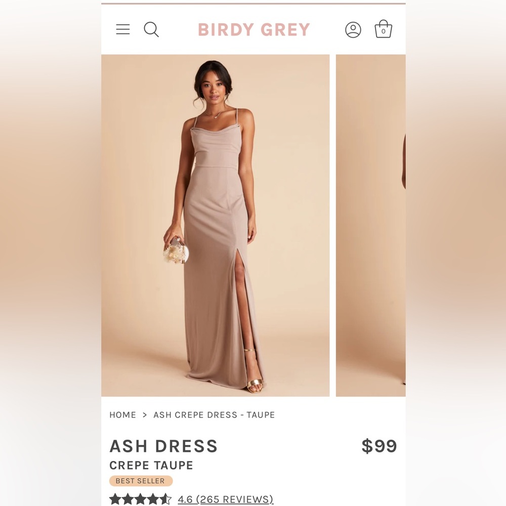 2 Birdy Grey Ash dresses in taupe. 1 size small, 1 size medium.